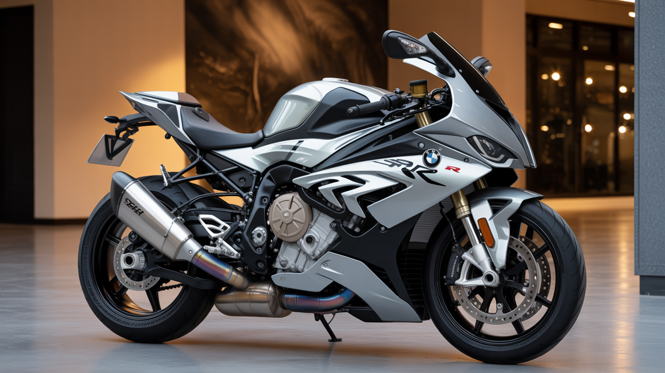 BMW S1000RR with metallic silver and black wrap